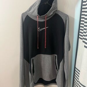 Nike Men's Black and Gray Sweatshirt with Red Drawstrings